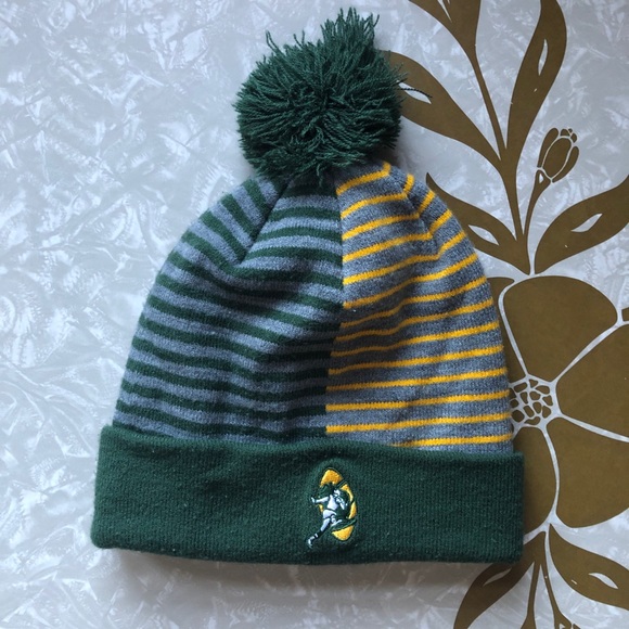 Nike Green Yellow Stripe Removable Pom Knit Beanie